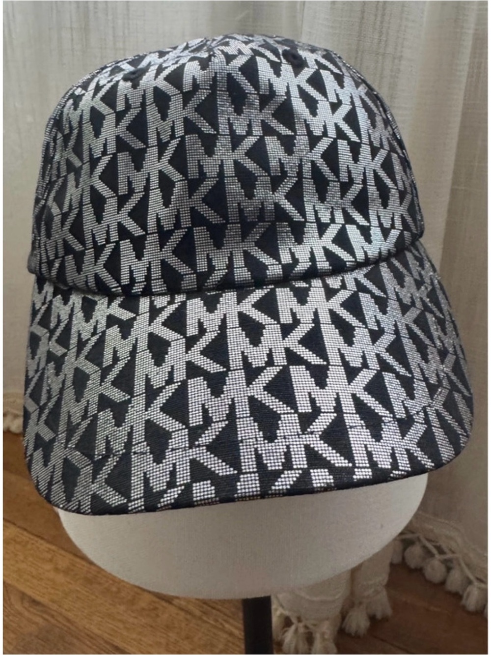 Michael Kors Black and Silver MK Logo Baseball Cap